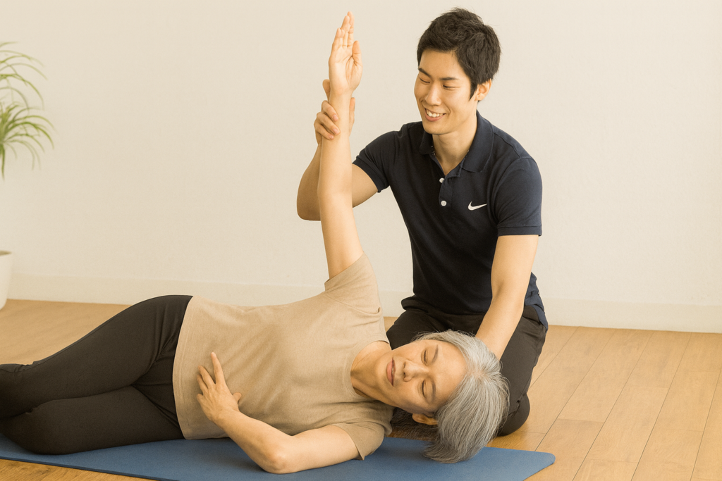 ストレッチする50代女性