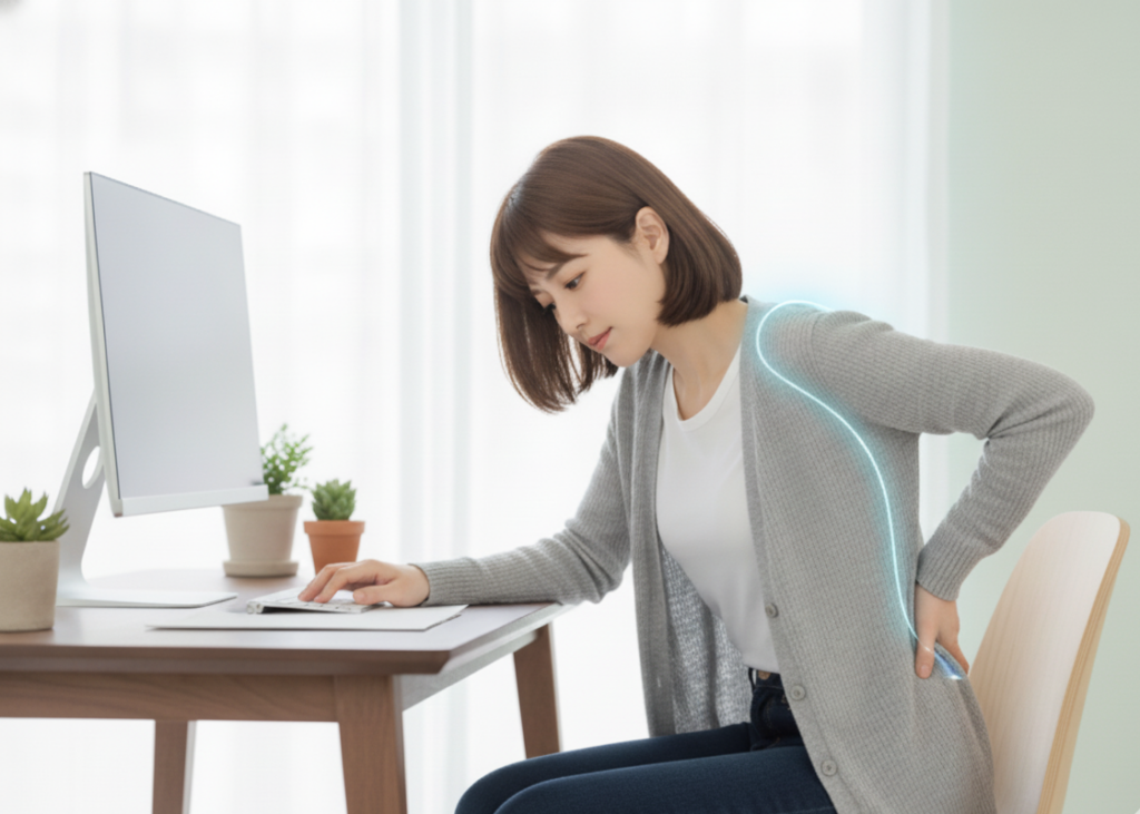 デスクワークで腰痛に悩まされている女性